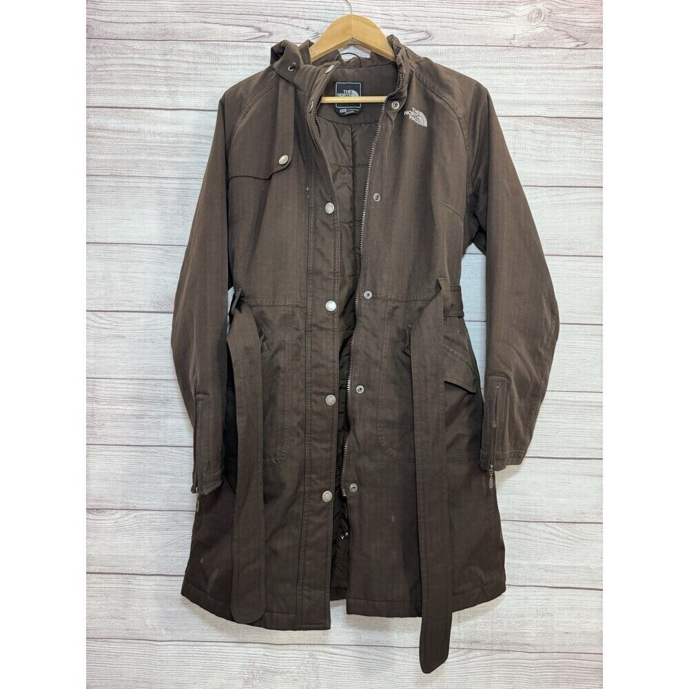 Women"The North Face" brown zipper/snaps hooded coat SIZE MEDIUM - Picture 2 of 16